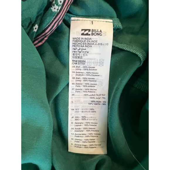 Billabong Soft Seas Sleeveless Printed Maxi Dress Size Med green - Picture 10 of 12